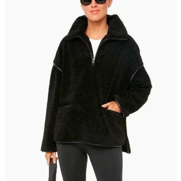 Tuckernuck Black Rhodes Shearling Quarter Zip Pullover Sweater, Size Small